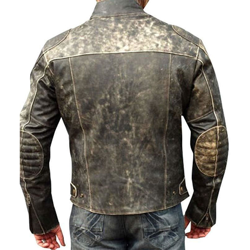 authentic distressed black buffalo leather biker jacket