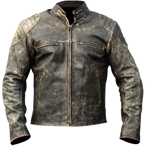 authentic distressed black buffalo leather biker jacket