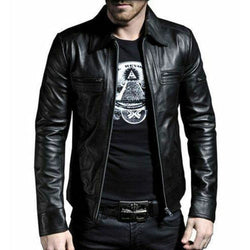 unique black leather jacket - distinctive long collared style