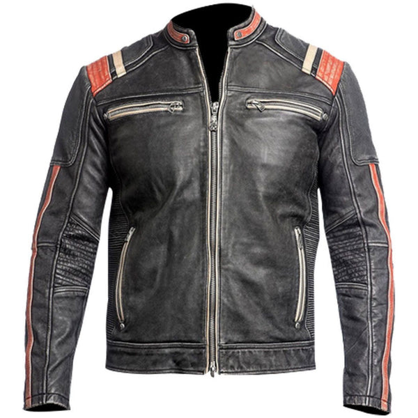 premium distressed black leather motorcycle jacket for men