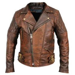 classic brando style men's brown genuine leather motorcycle jacket