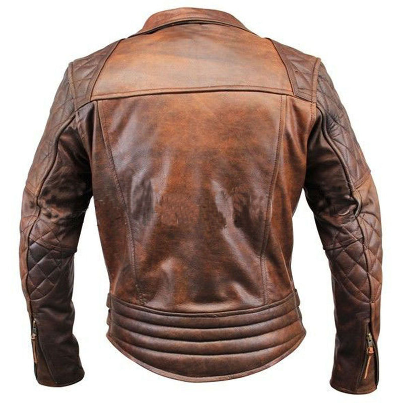 classic brando style men's brown genuine leather motorcycle jacket