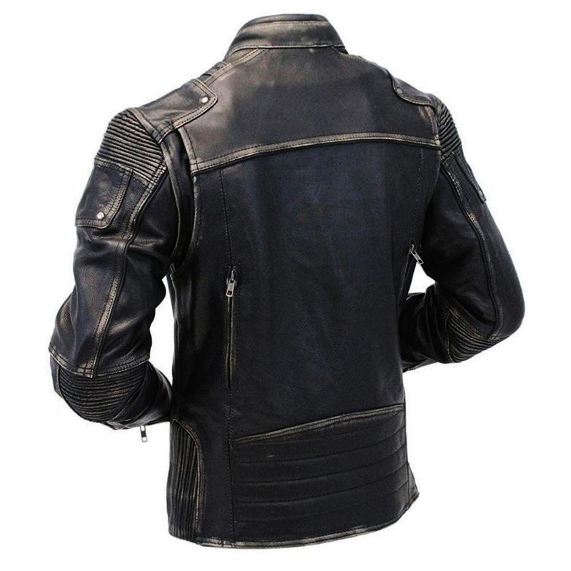 authentic racing style leather jacket - black distressed finish