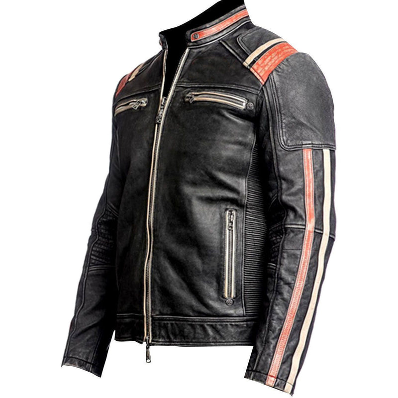 premium distressed black leather motorcycle jacket for men