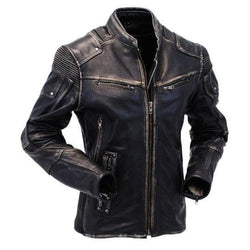 authentic racing style leather jacket - black distressed finish